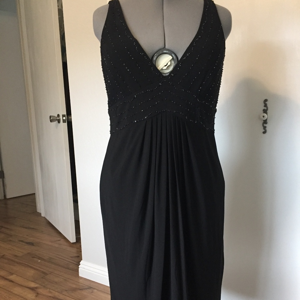 Black V-Neck Sequined Dress
